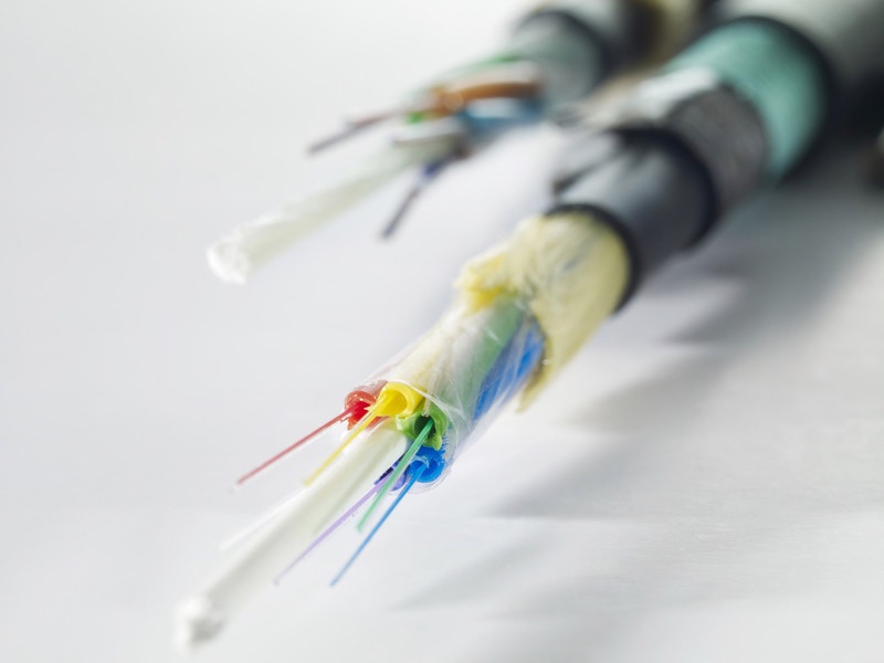 Fiber Optic Cable Cross Section With Exposed Internal Fiber Optic Strands