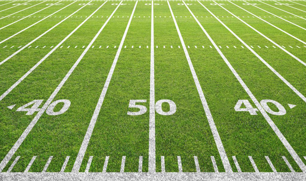 Green Football Field at Fifty Yard Line