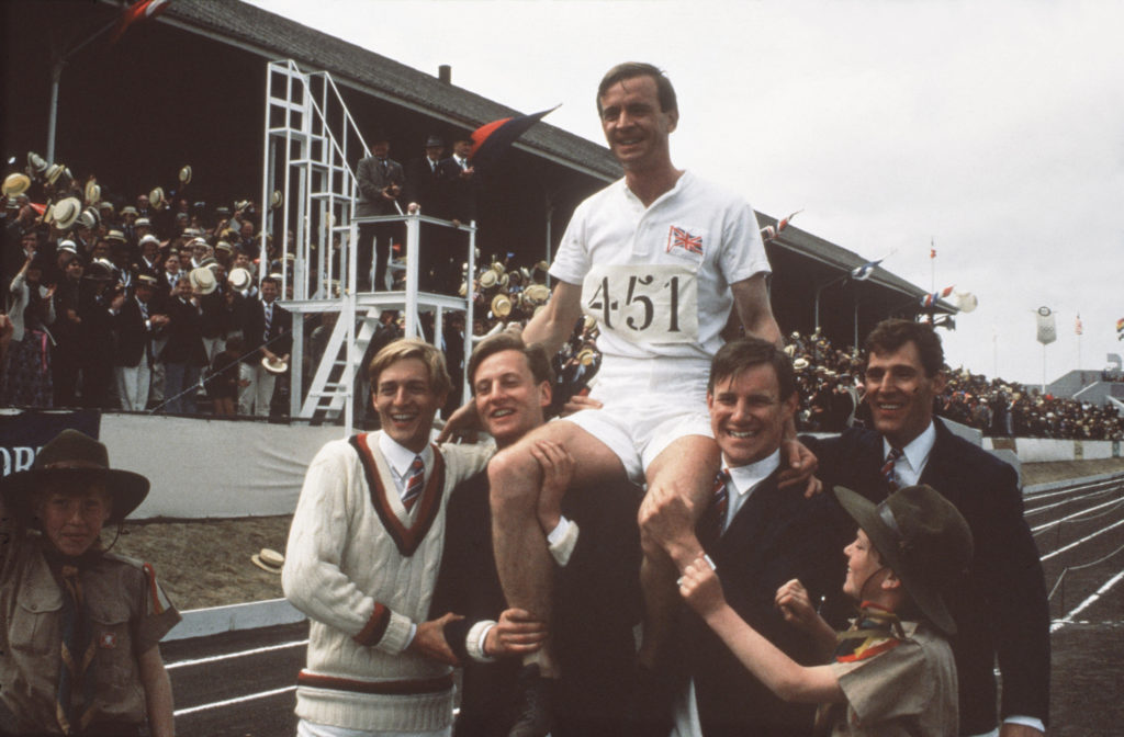 Chariots of Fire movie photo of race celebration